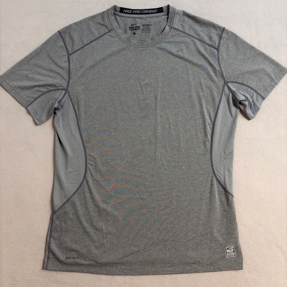 Nike Pro Combat Dri-FIT Fitted Gray Mens Training T-Shirt XL Athletic Stretch - Picture 1 of 9